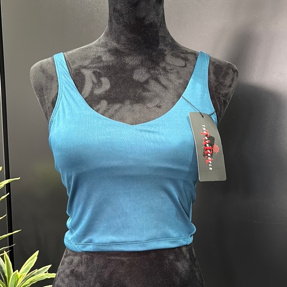 TARA The Gym People Long line,v-neck removable pad shelf bra,full coverage,aqua - Picture 1 of 10